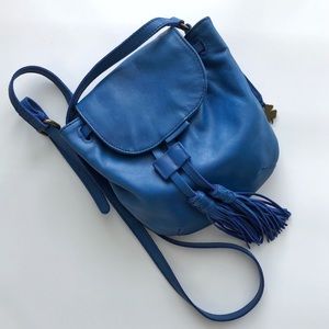 Lucky Brand Crossbody Bucket Bag - Blue Leather